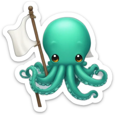 cute kraken hanging a white flag sticker