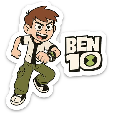 Ben 10 logo, classic look with black and white elements, green accents, dynamic sticker