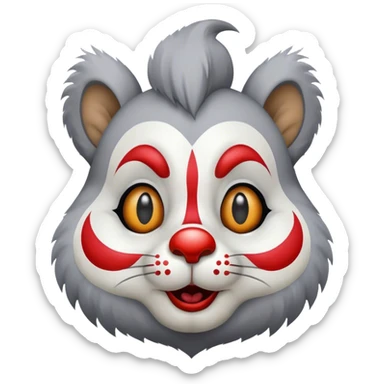 a squirrel dressed as a sad clown with a scar down one eye sticker