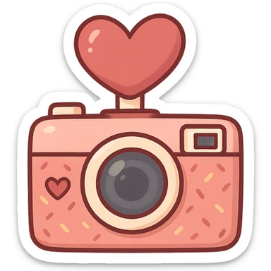 love-themed camera with heart-shaped flash sticker