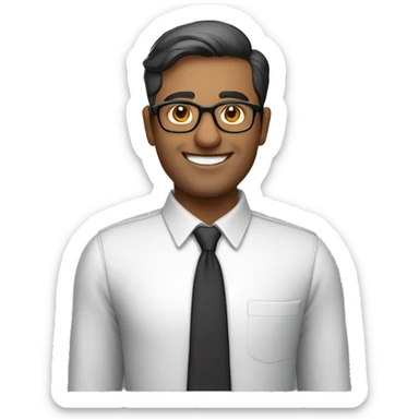 A photo of a well-dressed Indian male teacher with a confident smile stands on the image's right side.

He is wearing a formal shirt and glasses. 

The overall design maintains a professional and educational atmosphere. sticker