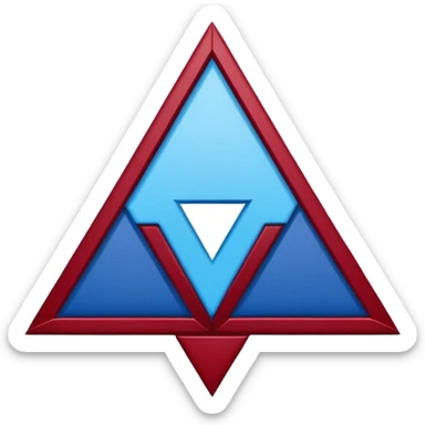 A “v” inside an upturned triangular crest with dark red and blue colours sticker