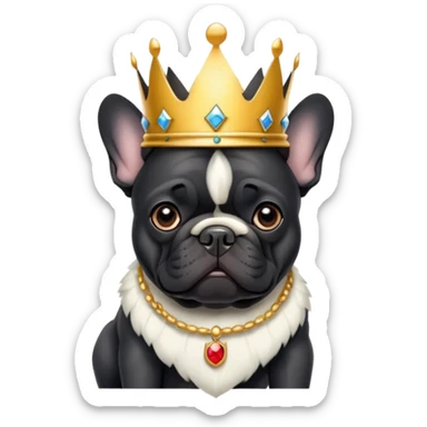 Black frenchie wearing a king’s crown  sticker