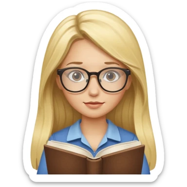 long hair blonde girl with glasses reading sticker