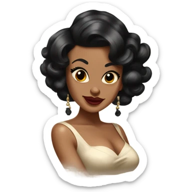 pin-up brown woman with black hair pin curls style sticker