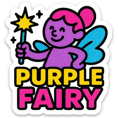 purple fairy, sparkly wand, cartoon logo, sophisticated, suitable for adults sticker