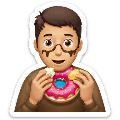 A man messily eating a filled donut, the donut is filled with Boston cream and it’s making a mess everywhere sticker