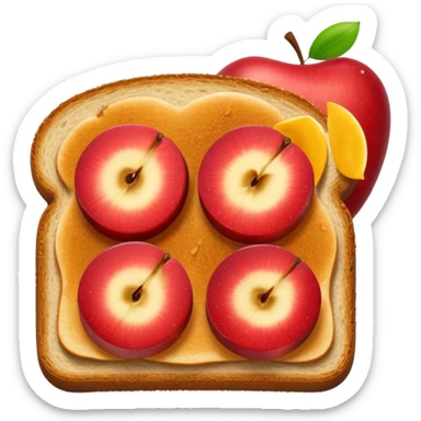 golden brown toast with red apple slices on top, emoji style, no text sticker