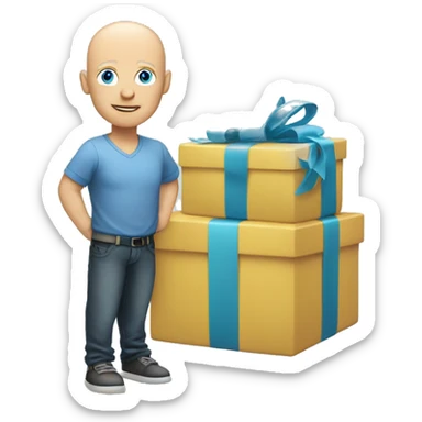 Bald Caucasian blue eye man standing on birthday presents  sticker