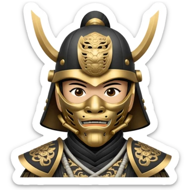 Samurai with helmet and a detailed mask covering their mouth sticker