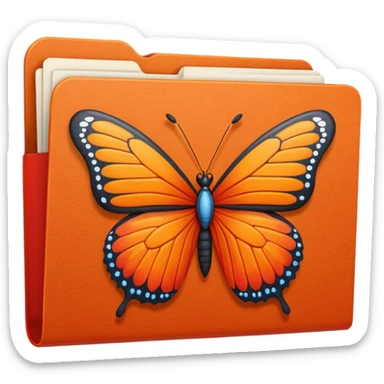 red and orange file folder with butterfly on the cover sticker
