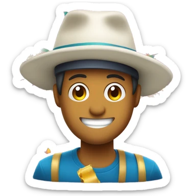 Una cara feliz con una gorra de fiesta y confeti alrededor, ideal para celebrar un logro importante o un evento especial sticker