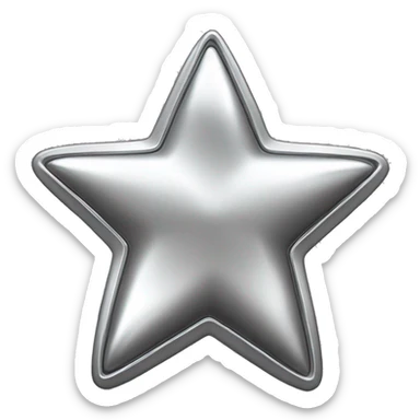Create a silver star emoji identical to the classic gold star emoji (⭐️). It should match the same size, shape, and smooth shading, but in metallic silver. Keep the design simple and glossy, just like the original Apple star emoji. Rounded ends sticker