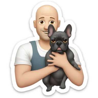 Bald man holding dark grey french bulldog  sticker