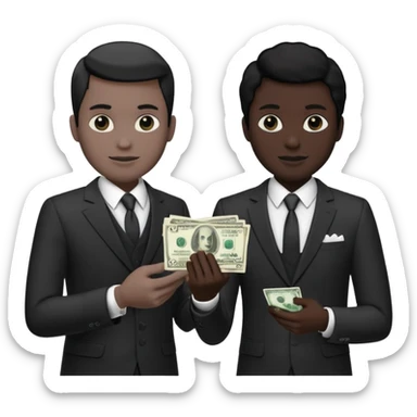 Two men in suits handing over money sticker