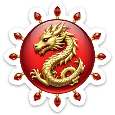 Golden Dragon crest/brosch in a circle with red gems sticker