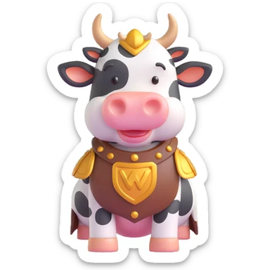 cow character inspired by World of Warcraft, in fantasy armor, stylized as a 3D emoji sticker