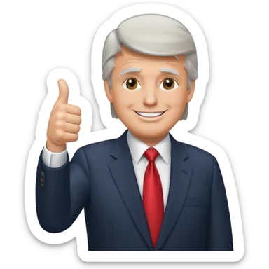 Donald trum smiling in a suit with his thumbs up sticker