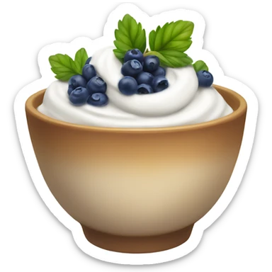 Bowl of skyr topped with Blue Berry, strawberry sticker