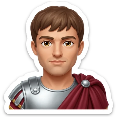 Mark Antony from Rome Mythology with hazel eyes, brown hair, white metallic tunic, dark red metallic cloak sticker