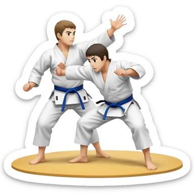 Two judo practitioners in traditional gi, one executing a powerful throw while the other is countering with a defensive move. The background features a judo mat and a focused dojo atmosphere. Transparent background highlights the precision and technique of judo. sticker