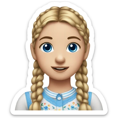 girl with blue eyes and two pigtails wearing an embroidered shirt sticker