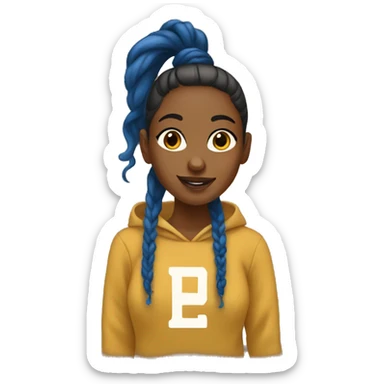 College sweatshirt in gold and blue on a brown girl with a ponytail sticker