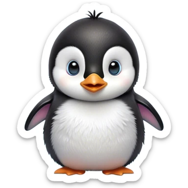Cinematic Comical Baby Penguin Portrait Emoji, Head tilted dramatically with an exaggeratedly shocked expression, featuring delightfully fluffy plumage with wide, comically expressive eyes full of humorous disbelief, Simplified yet hilariously expressive features, highly detailed, glowing with a slightly sassy polar glow, high shine, dramatic yet playful, stylized with an air of cheeky innocence, soft glowing outline, capturing the essence of a meme-worthy baby penguin that seems ready to side-eye its way into viral fame! sticker
