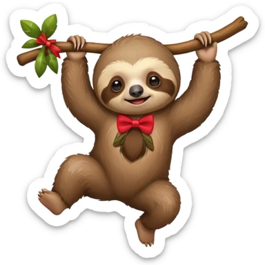 cute swinging Sloth on stick, red bow tie sticker