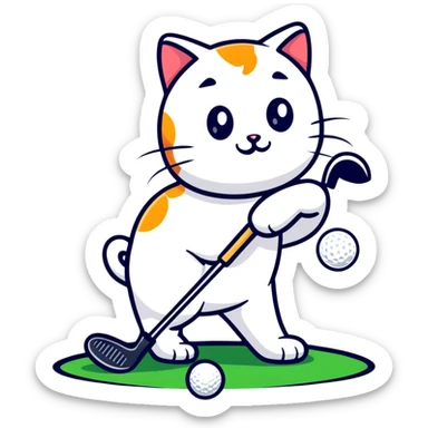 happy cat playing golf on his birthday sticker