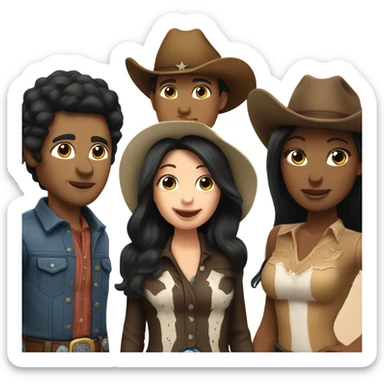 Skin-tone-3 cowboy kissing skin-tone-5 woman with black hair. sticker