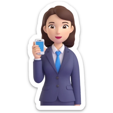 3D style, female office worker using a mobile phone, smart outfit, contemporary setting sticker
