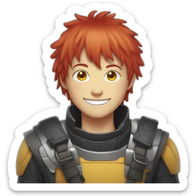 makima smiling from the manga chainsawman with red hair fringe, yellow eyes with a circle inside sticker
