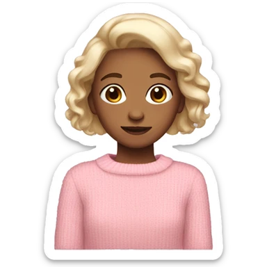 A girl with bob hair wearing pink bow and soft pink sweater sticker