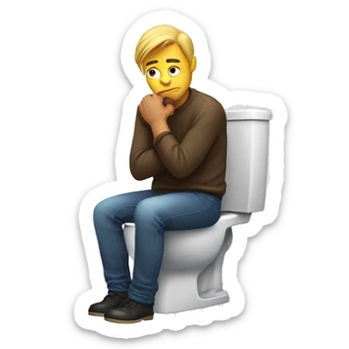 Man sitting on toilet in distress sticker
