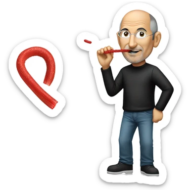 Steve Jobs eating a twizzler sticker