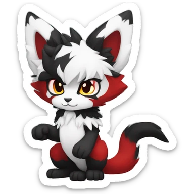Anthro-Edgy-Cool-Dark-Black-White-Red-Contrast-Colors-Fantasy-Fur-Sona-Chibi-Shiny-Fakémon-Hybrid full body sticker