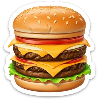 double burger emoji with two beef patties, cheese, lettuce, tomato, sesame seed bun sticker