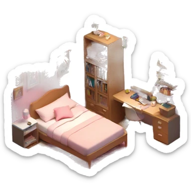 isometric-3d-cute-small-bedroom-teen-girl-interior sticker