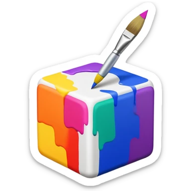 paintbrush drawing on a 3D cube sticker