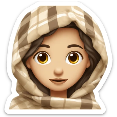 Beige clean girl folded plaid blanket brunette  sticker