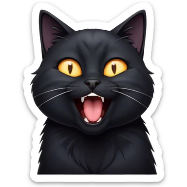 Cinematic Comical Black Cat Portrait Emoji, Head tilted dramatically while yawning exaggeratedly, sleek black fur with subtle hints of dark gray, Simplified yet hilariously adorable features, highly detailed, glowing with an almost sarcastic glow, high shine, a mix of lazy and curious, stylized with a touch of playful whimsy, bright and alert but with a comical expression, soft glowing outline, capturing the essence of a mischievous yet overly dramatic kitten, so funny it feels like it could leap off the screen and sassily demand attention! sticker