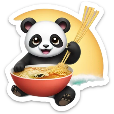 Panda wearing a tutu eating ramen and surfing  sticker