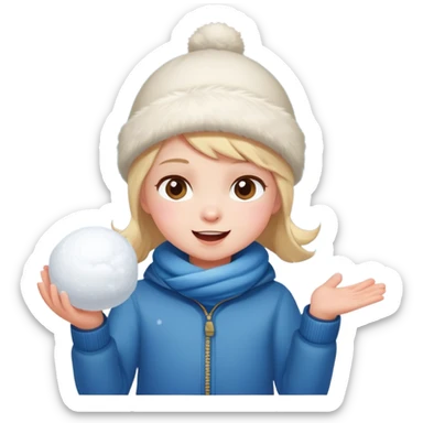 a child throwing a snowball, snowy background, cheerful expression sticker