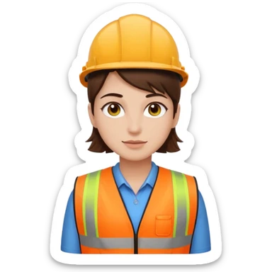 Arquitecta ojos marrones oscuros pestañas pelo marron por los hombros chaleco fosforito sticker