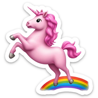 Pink unicorn dancing on rainbow ￼ sticker