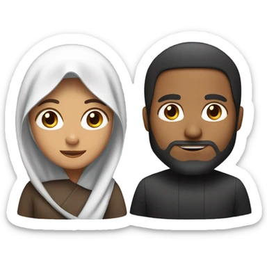 brown man with long hair and brown woman in hijab sticker