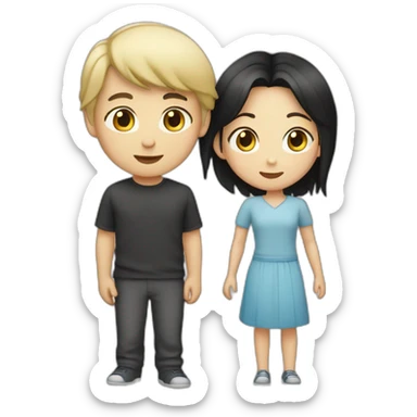 Asian black haired boy with Caucasian blond girl sticker