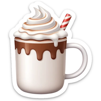 white mug of hot chocolate with marshmallows and whipped cream sticker