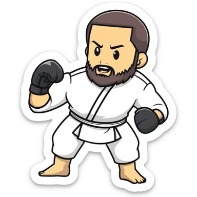 Islam Makhachev UFC lightweight champion in fighting pose with beard, strong Dagestani fighter sticker